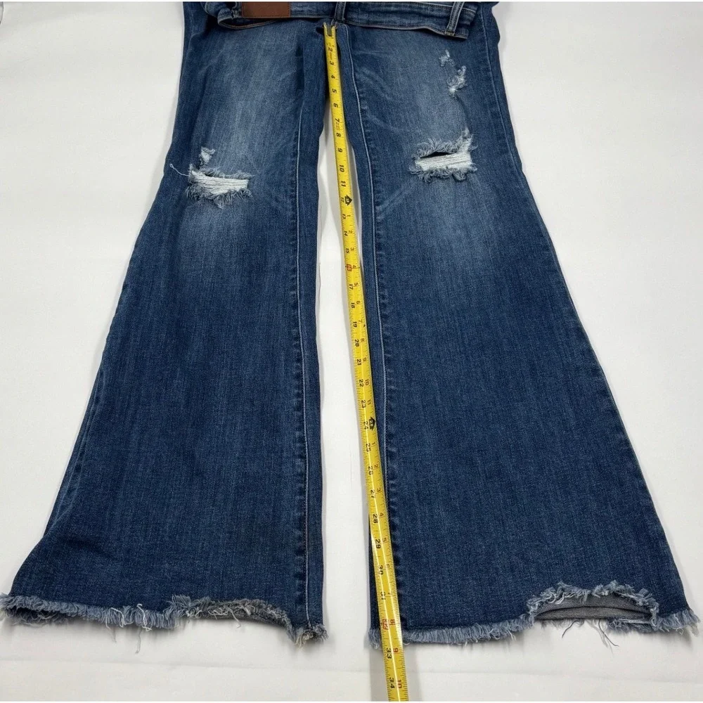 Judy Blue Women's 9/29 Flare‎ Medium Wash Distressed Button Fly High Rise Jeans